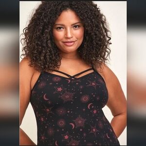 Cute Torrid Black Strappy Crisscross Foxy Cami w/ Stars and Moons Size 4